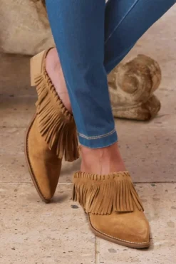 Best Soft Surroundings Dabney Fringe Suede Mules Taupe