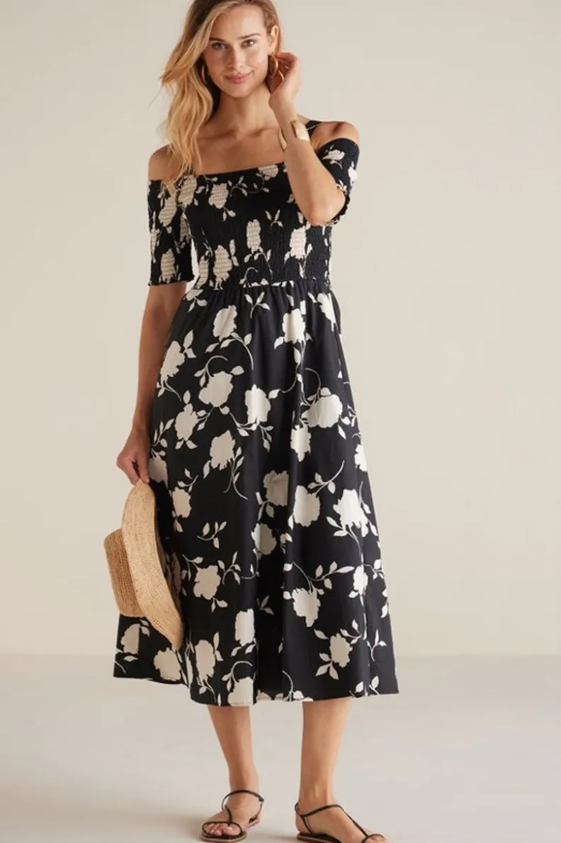 Outlet Soft Surroundings Divani Dress BlackWhiteFloral