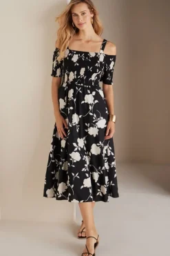 Outlet Soft Surroundings Divani Dress BlackWhiteFloral