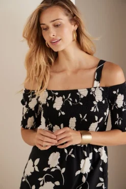 Outlet Soft Surroundings Divani Dress BlackWhiteFloral