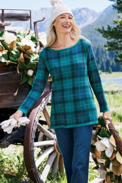 Fashion Soft Surroundings Janece Plaid Sweater Tunic FestivePlaidGreen
