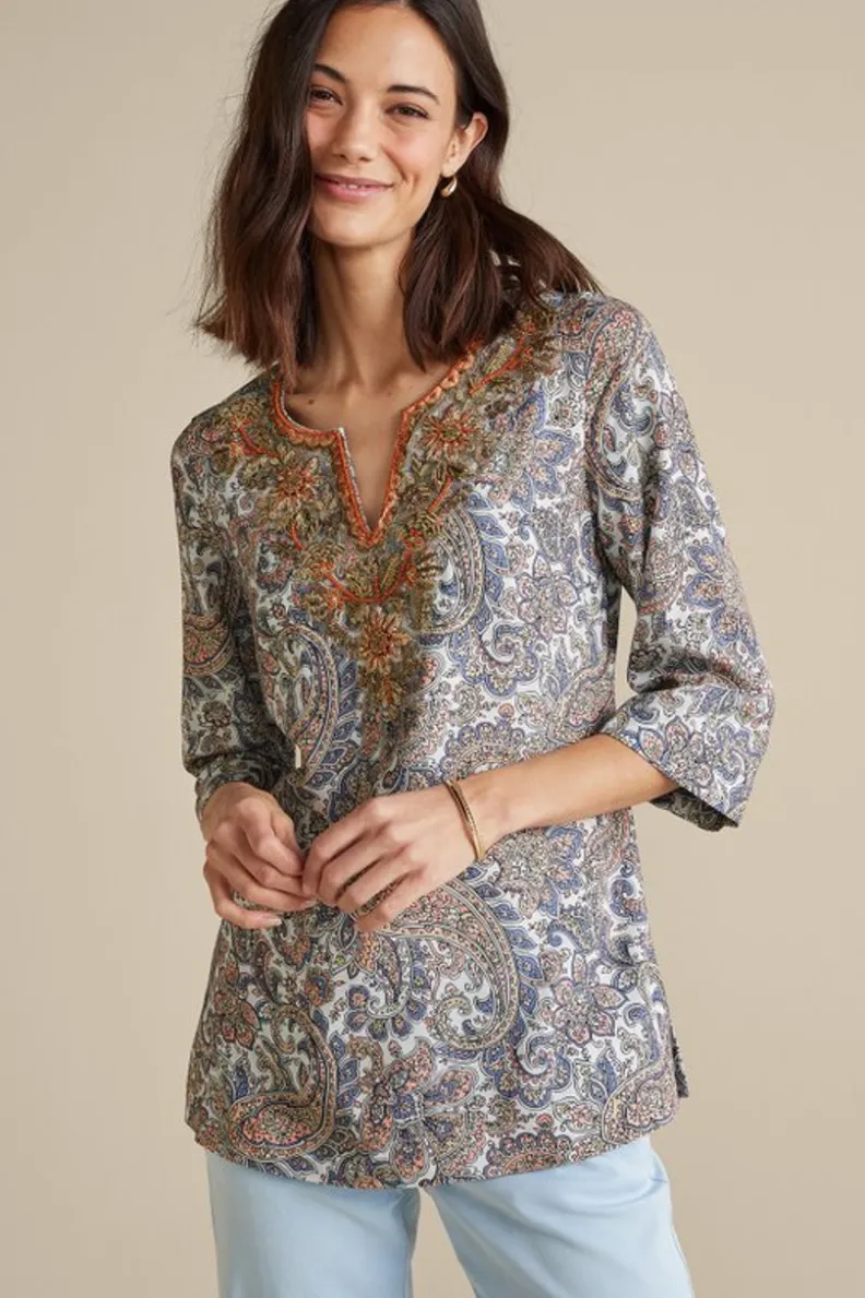 Outlet Soft Surroundings Kaimana Embellished Tunic SpringPaisley