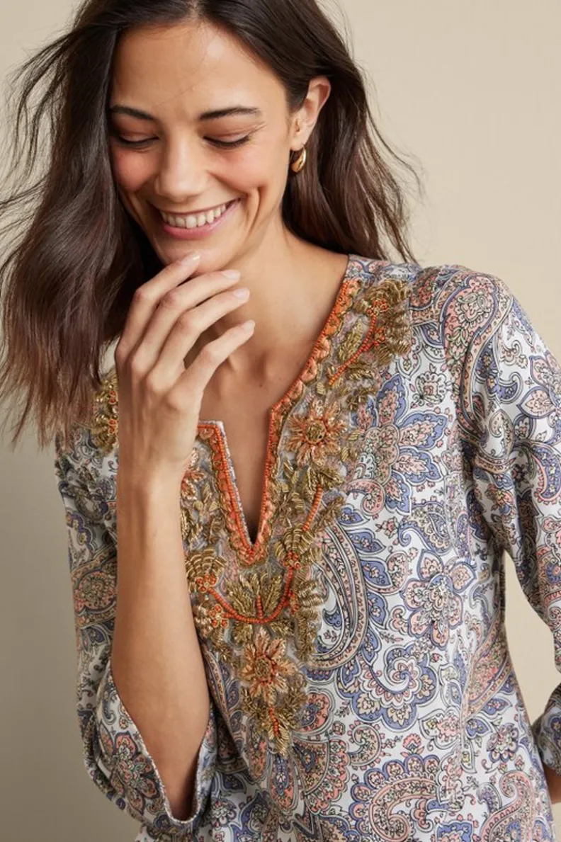 Outlet Soft Surroundings Kaimana Embellished Tunic SpringPaisley