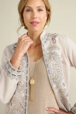Discount Soft Surroundings Kerala Embellished Natural Jacket NaturalSeed