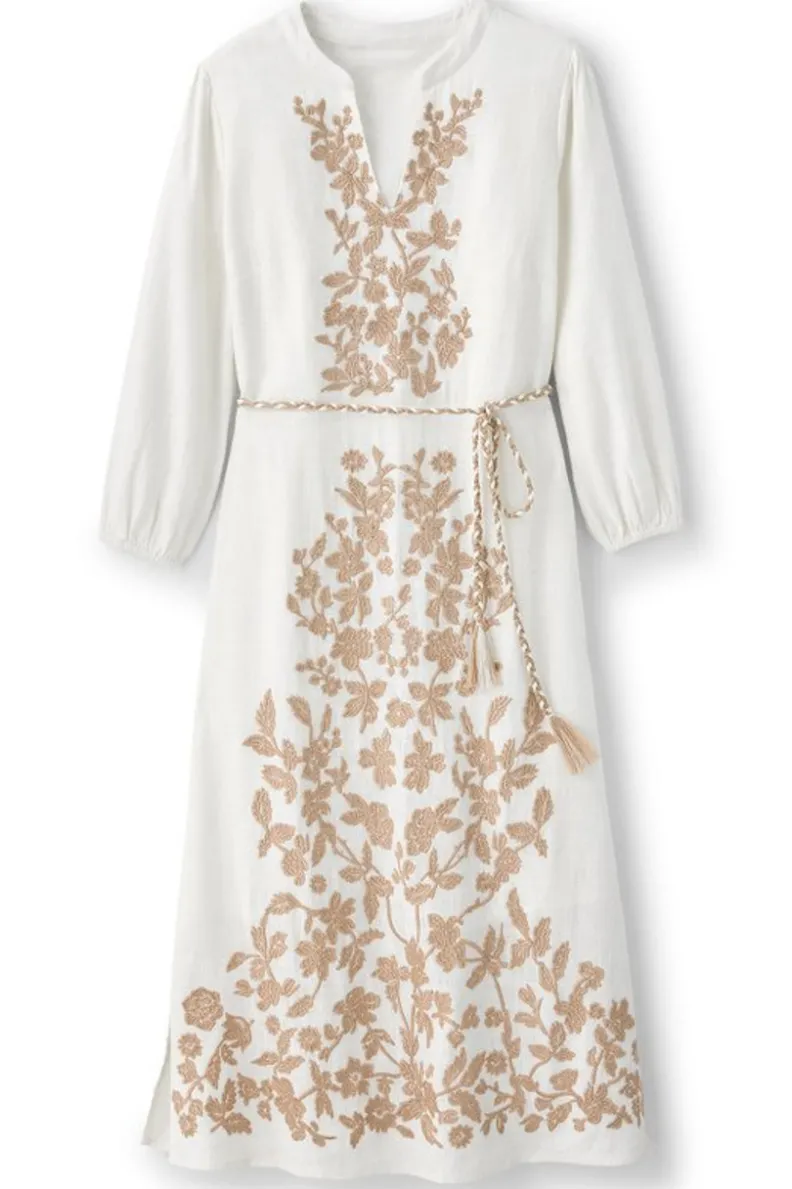 Discount Soft Surroundings Kimora Embroidered Midi Dress IvoryPearl