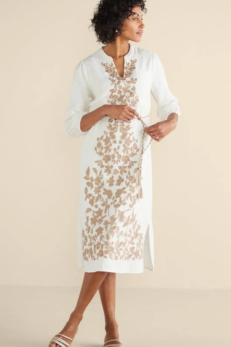 Discount Soft Surroundings Kimora Embroidered Midi Dress IvoryPearl