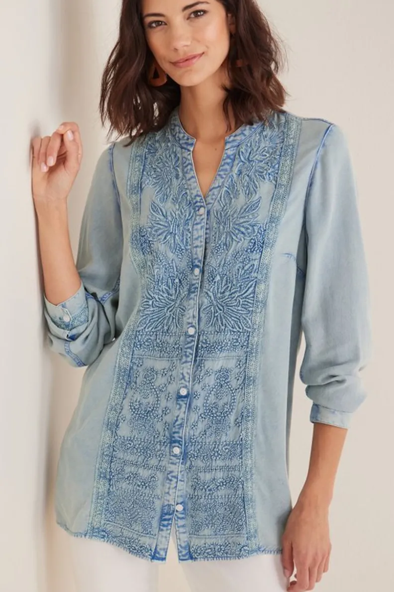 Outlet Soft Surroundings Las Olas Shirt LightBlue