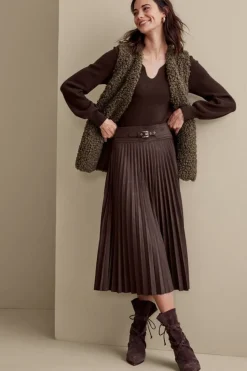 Outlet Soft Surroundings Lavina Faux Suede Skirt DarkBrown