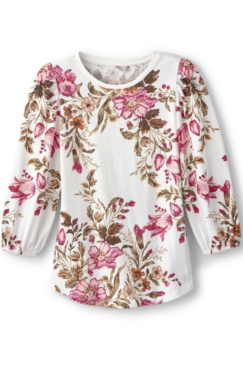 Discount Soft Surroundings Lesley Printed Top PainterlyPeonyFlowers