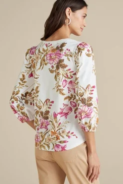 Discount Soft Surroundings Lesley Printed Top PainterlyPeonyFlowers