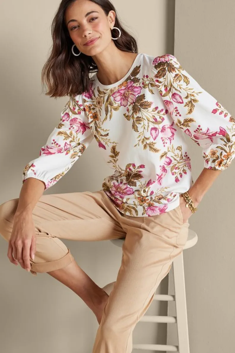 Discount Soft Surroundings Lesley Printed Top PainterlyPeonyFlowers