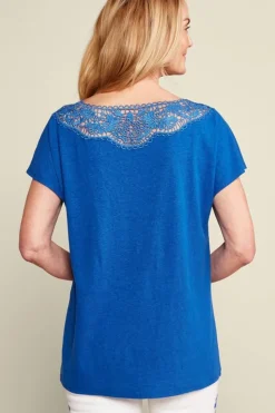 Best Soft Surroundings Luella Linen Blend Lace Tee Sapphire