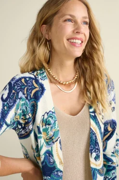 New Soft Surroundings Marin Cardigan AutumnPaisleyScarfBlue