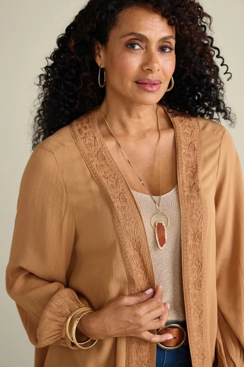 Fashion Soft Surroundings Megara Gauze Topper BrownSugar