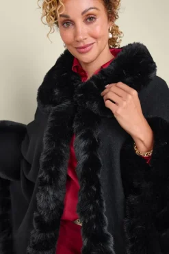 Clearance Soft Surroundings Mila Faux Fur Trim Cape Black