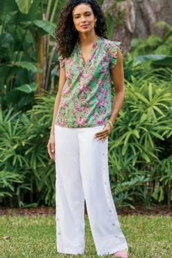 Best Soft Surroundings Paige Linen Blend Top TropicalDamaskMedallion
