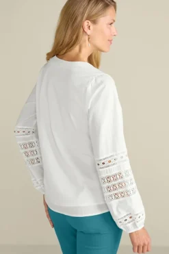 Discount Soft Surroundings Prospera Lace Trim Top IvoryPearl