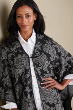 Online Soft Surroundings Rian Jacquard Ruana NeutralFloral