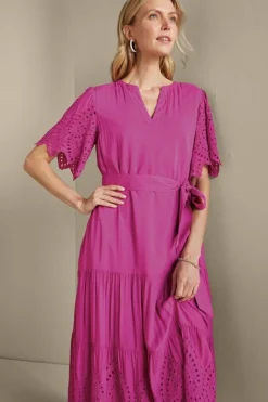 New Soft Surroundings Verena Eyelet Midi Dress DeepOrchid
